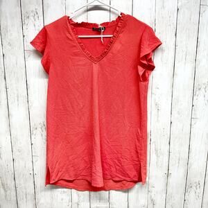 Women's Coral V-Neck Ruffle Top